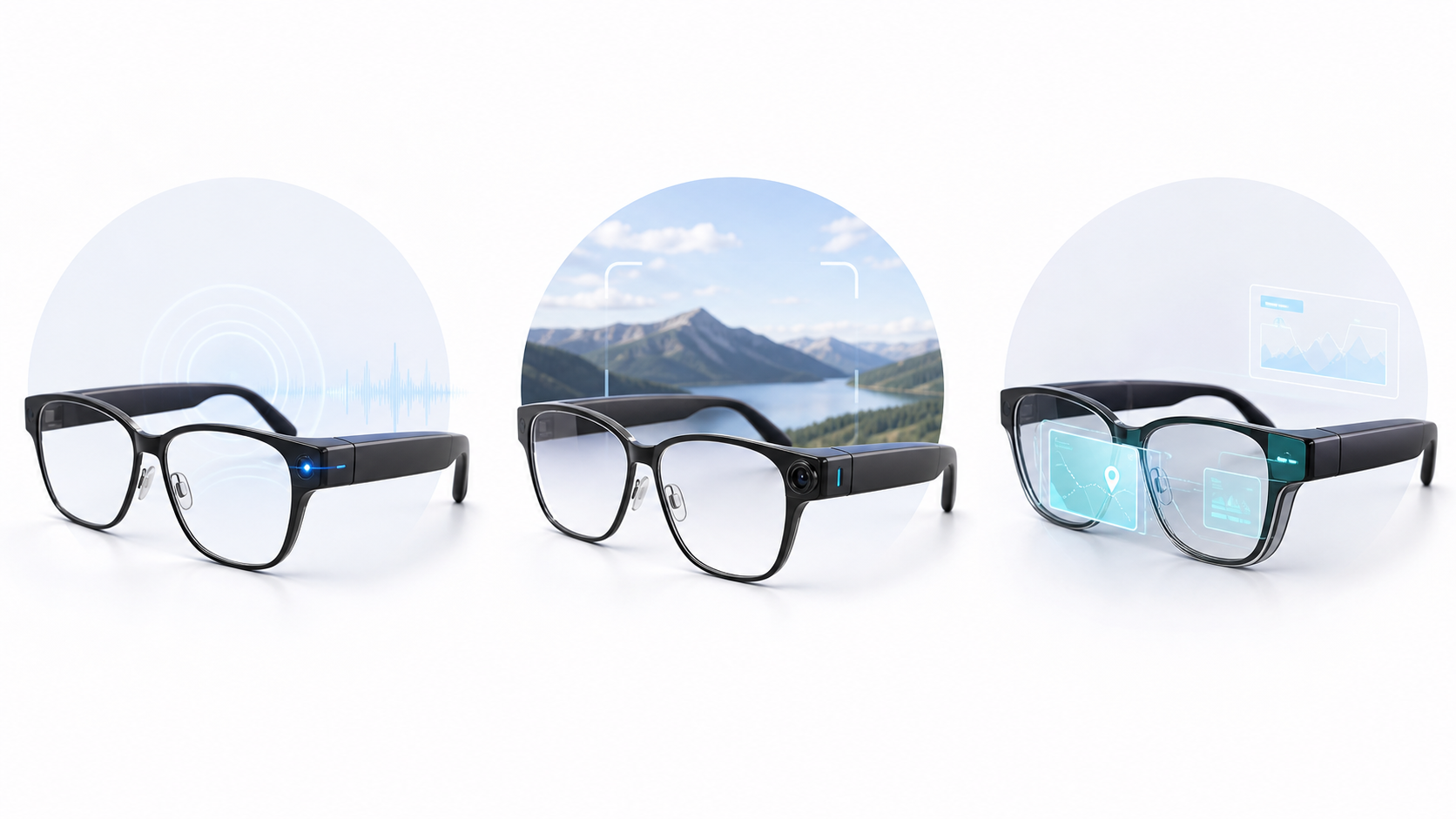 Visual comparison of AI assistant glasses camera smart glasses and AR display glasses