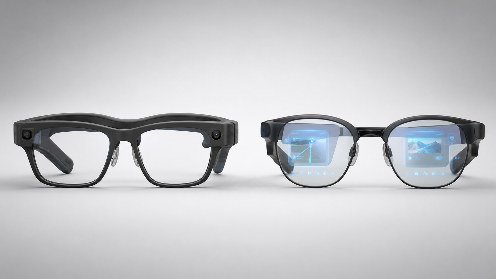 Generic AI glasses and AR display glasses shown side by side for comparison