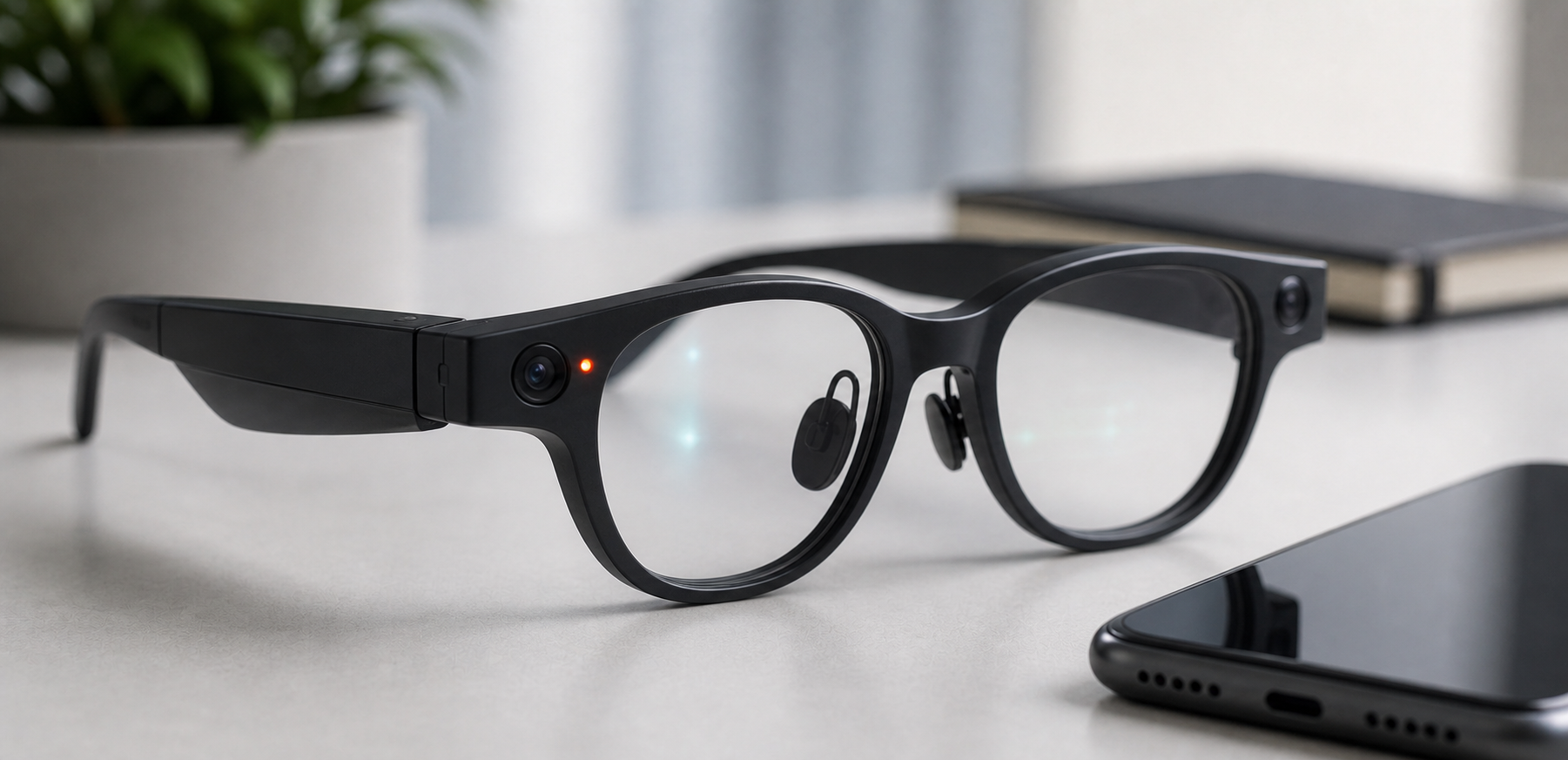 Generic camera smart glasses with a subtle recording indicator light